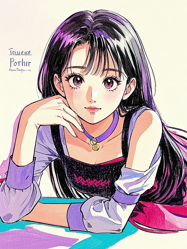 甜美动漫风少女，水彩笔触细腻，色彩柔和，营造梦幻氛围。