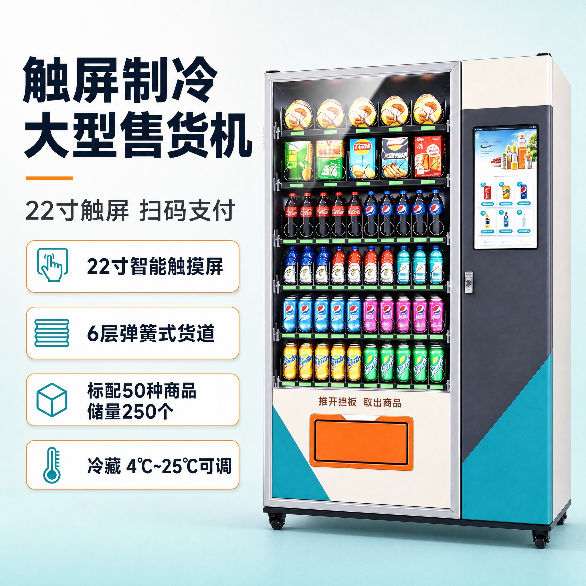 [主图-1] 触屏制冷大型售货机，淘宝主图首图，左右分栏构图：… - 图片创意预览