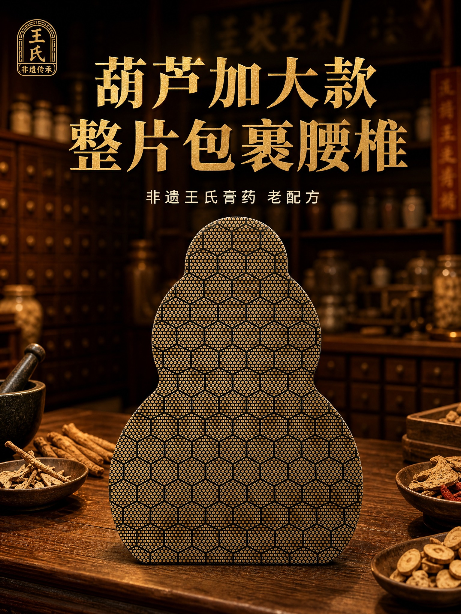 [主图-1 贴剂首图] 葫芦加大款腰椎贴首图，突出产品整体外观… - 图片创意预览