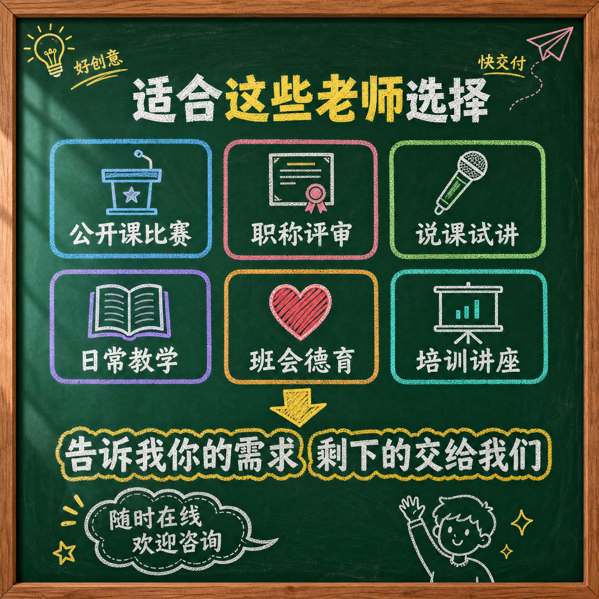 [主图-3] 教师PPT定制服务适用场景与下单引导图，核心任务… - 图片创意预览