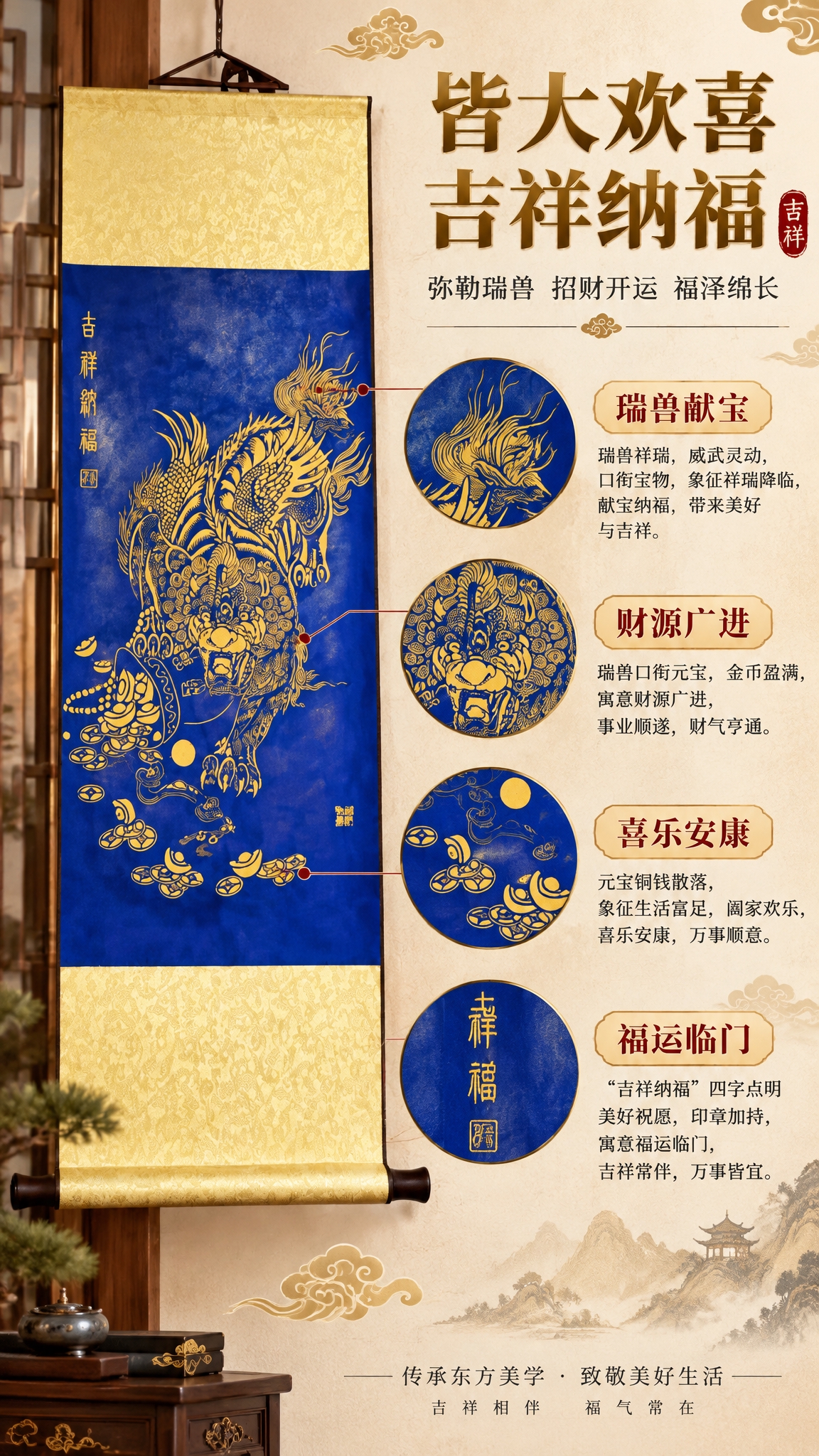 [商品] 使用【图1】弥勒佛皆大欢喜手工装裱卷轴挂画；保留画中… - 图片创意预览