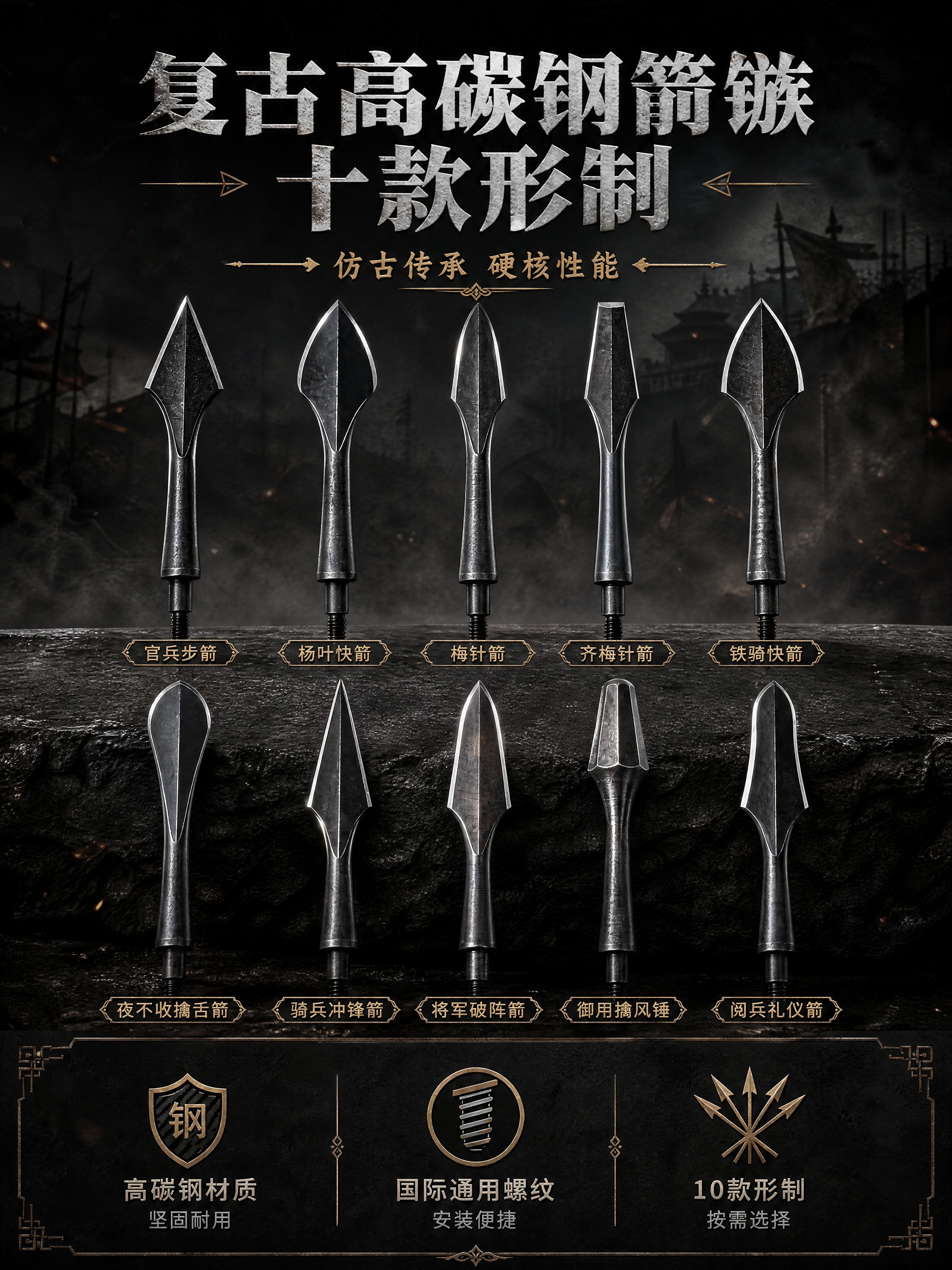 [商品] 使用【图1】10款复古高碳钢箭头全家福；保留每款箭头… - 图片创意预览