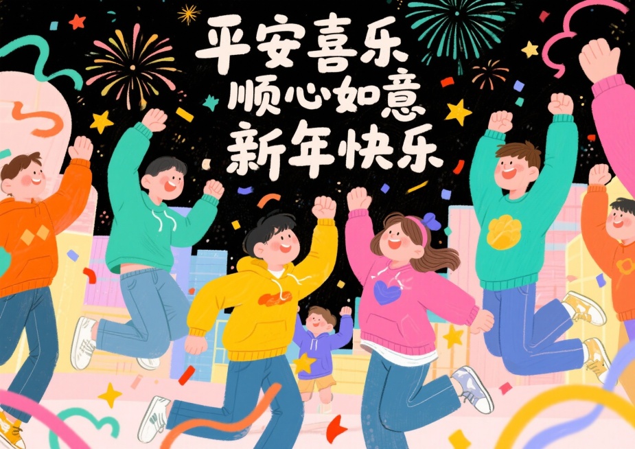 平安喜乐 顺心如意 新年快乐 要求年轻活力 手绘风格 A4横板大小预览效果