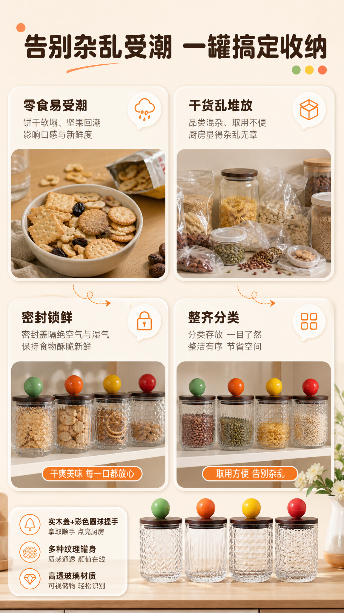 [商品] 使用【图1】4款彩色圆球盖玻璃储物罐；保留4款罐身花… - 图片创意预览