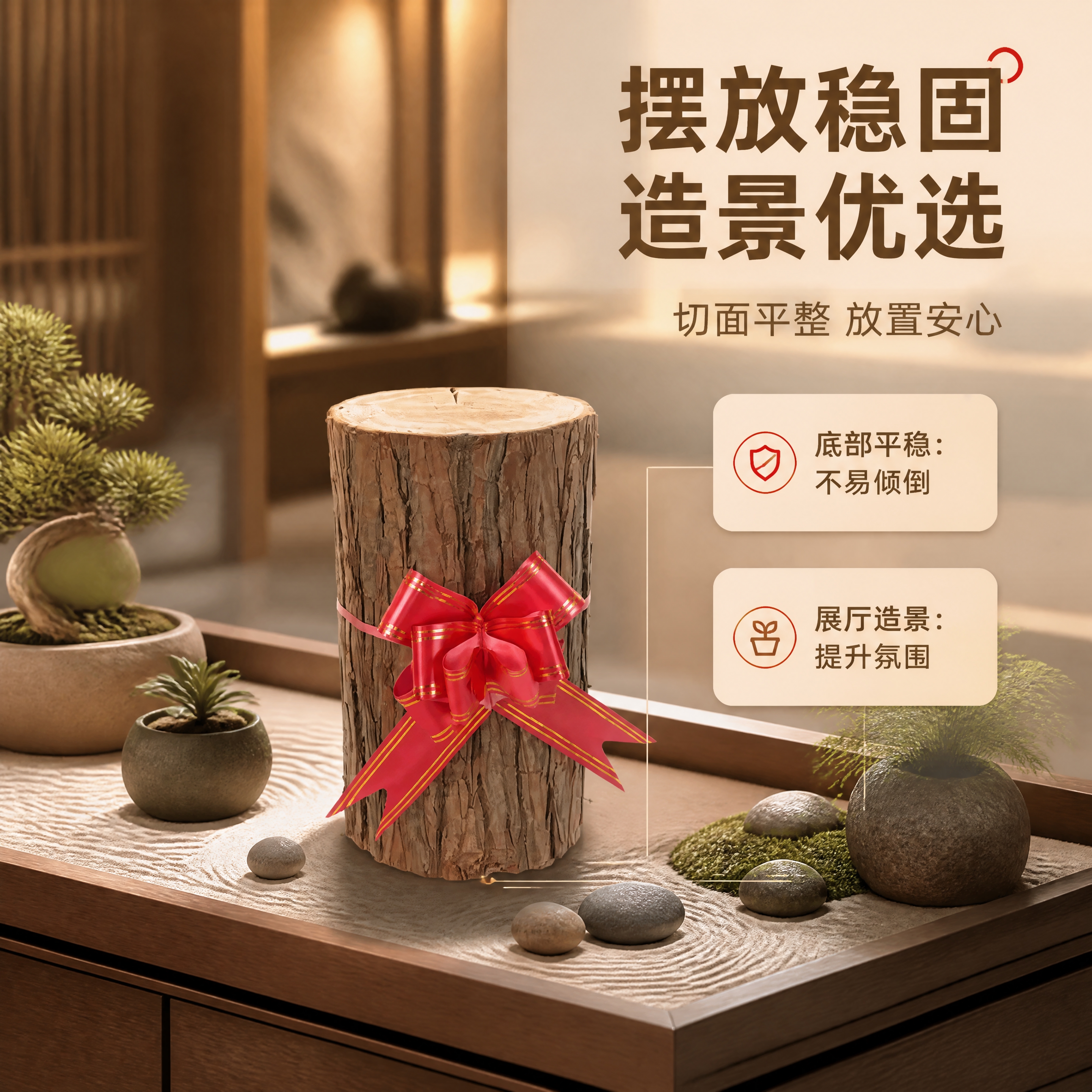 [商品] 使用【图1】高款杉墩木段红绳花摆件；保留杉木段结构、… - 图片创意预览