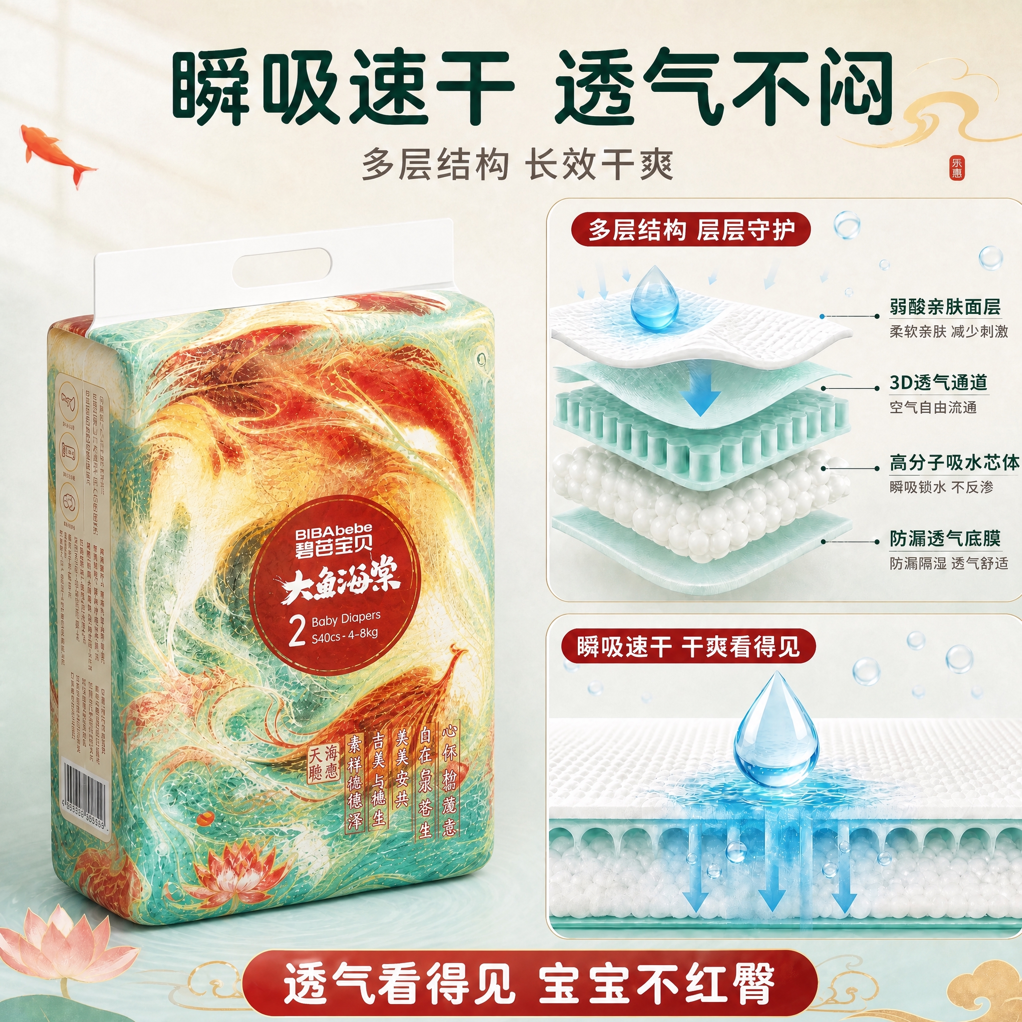 将左侧的袋装纸尿裤包装替换为与第一张参考图完全一致的碧芭宝贝大… - 图片创意预览