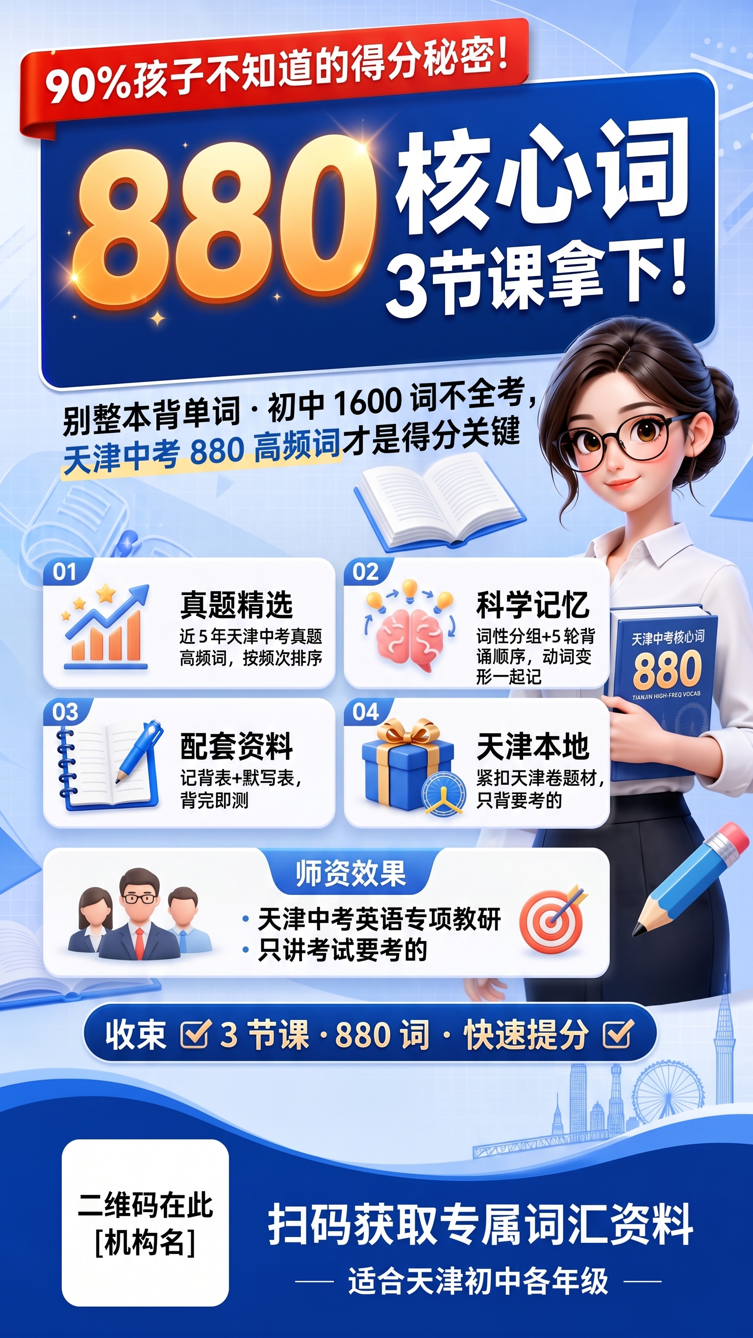 ① 钩子主标题 880 核心词 3 节课拿下！（不变，"880… - 图片创意预览