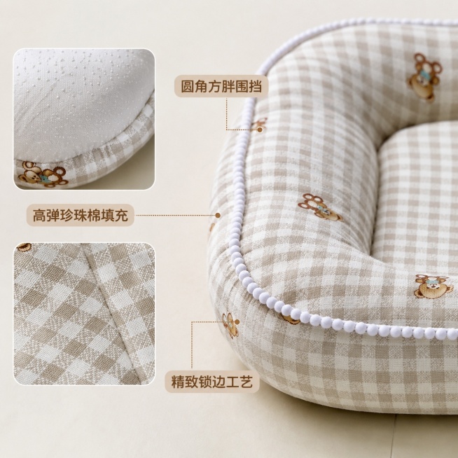 [主图-3] 细节安全展示，猫窝工艺与结构细节特写。
[氛围风格] 清晰专业细节展示，保持整体温馨风格统一
[画质] 商业摄影质感、光线柔和通透、产品清晰真实、画面干净高级
[元素] 主视觉展示猫窝侧预览效果
