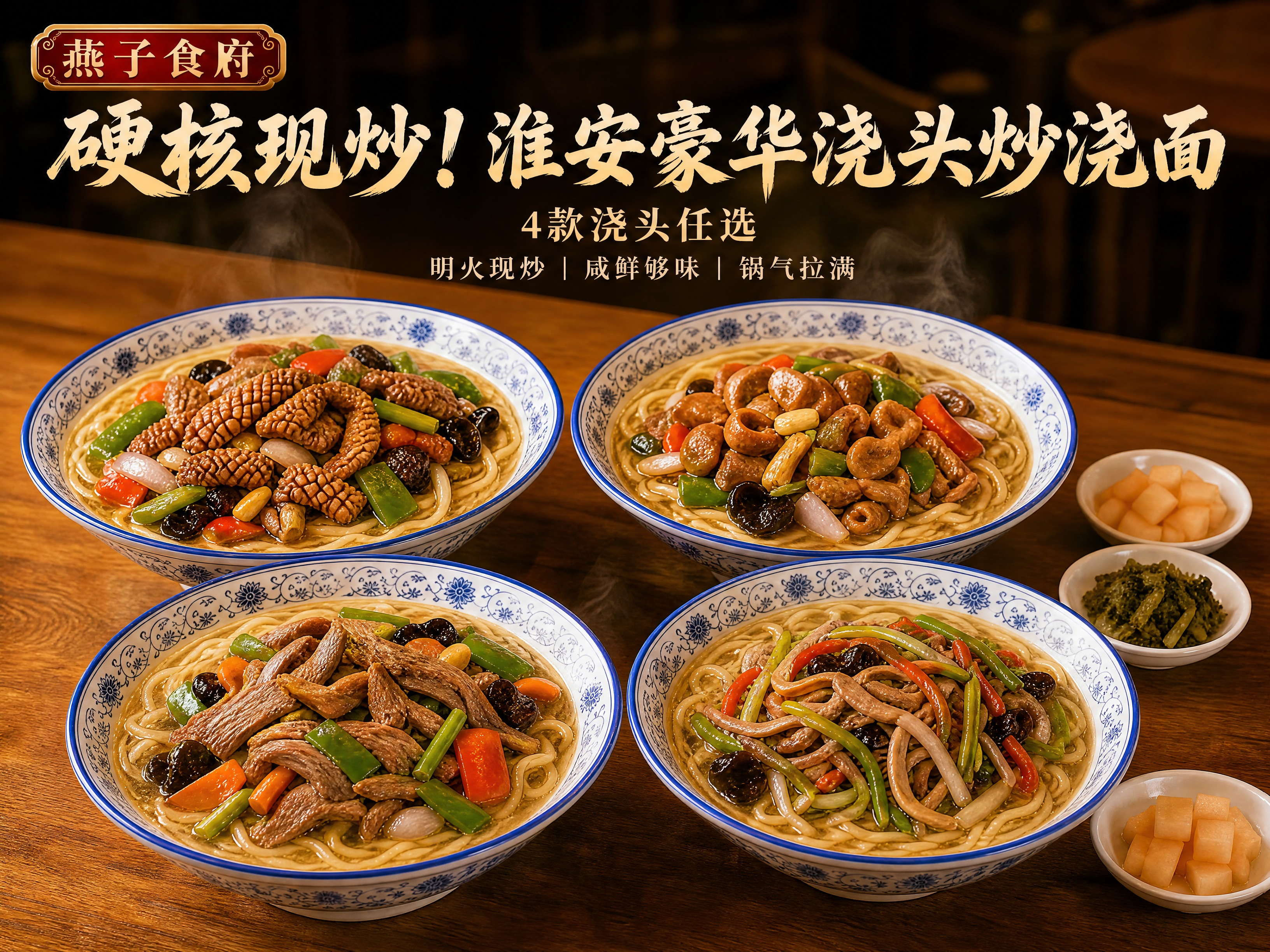 参考这张已交付的拆骨肉炒浇面统一版头图，保持同一套门店头图的视… - 图片创意预览