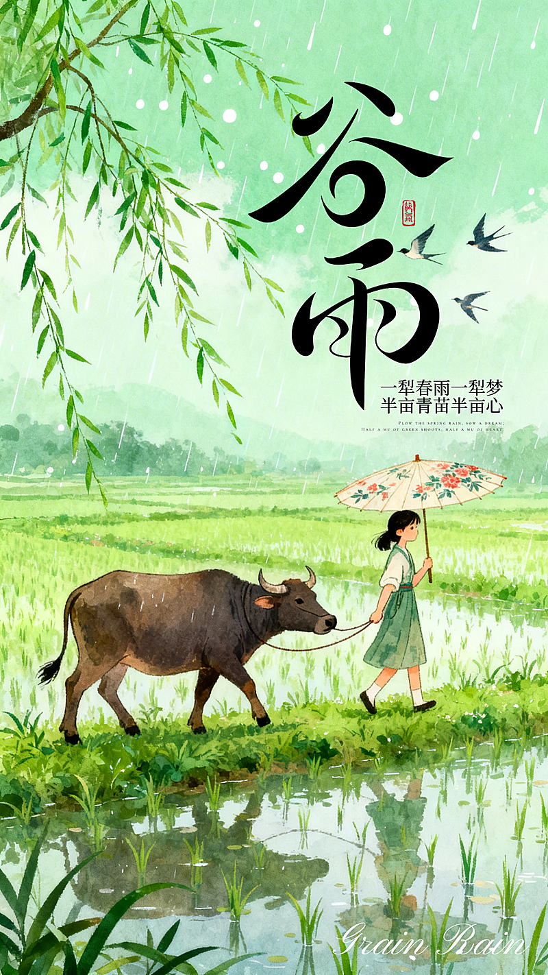 谷雨节气祝福竖版海报
