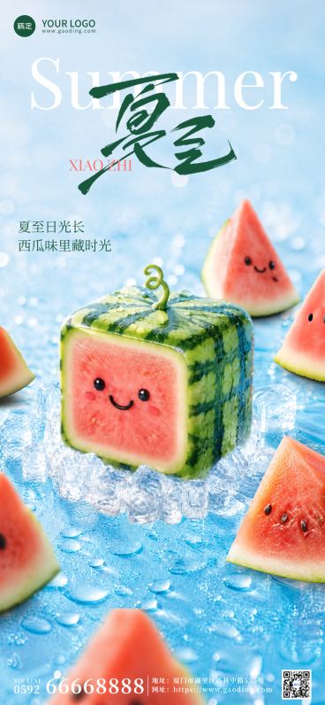 夏至节气祝福问候清新感通用全屏竖版海报预览效果