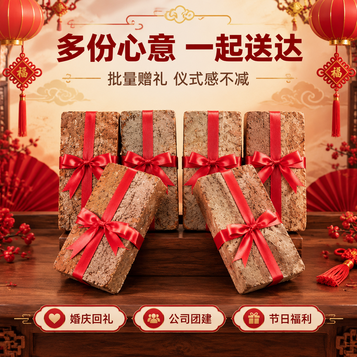 [商品] 使用【图5】六块红砖捆红绳吉祥伴手礼全家福；保留每块… - 图片创意预览