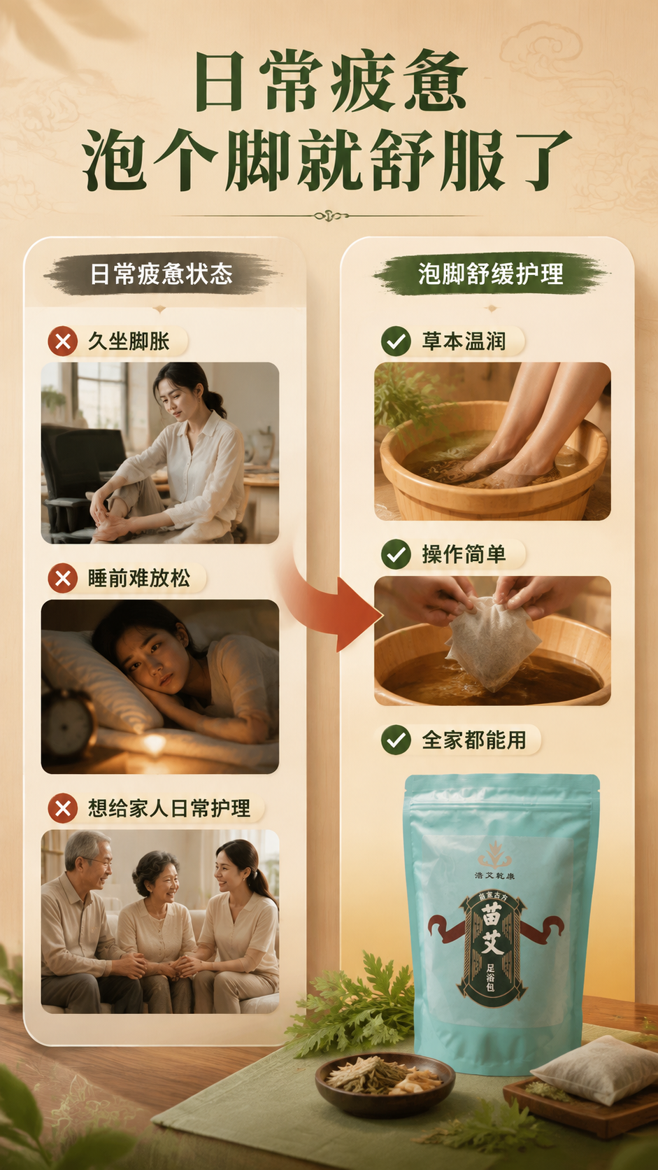 [商品] 使用【图2】浩艾乾康苗艾足浴包正面包装作为右侧解决方… - 图片创意预览