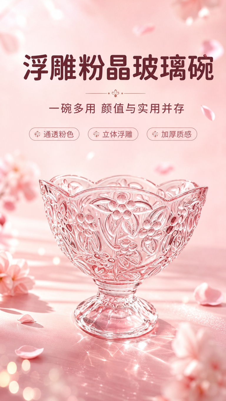 [商品] 使用【图1】浮雕粉晶高脚玻璃碗；保留花瓣形口沿、立体… - 图片创意预览