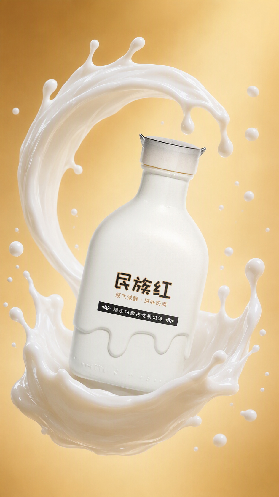 奶酒瓶子，严格参照第三张上传产品图，完整保留所有可见组件、部件… - 图片创意预览