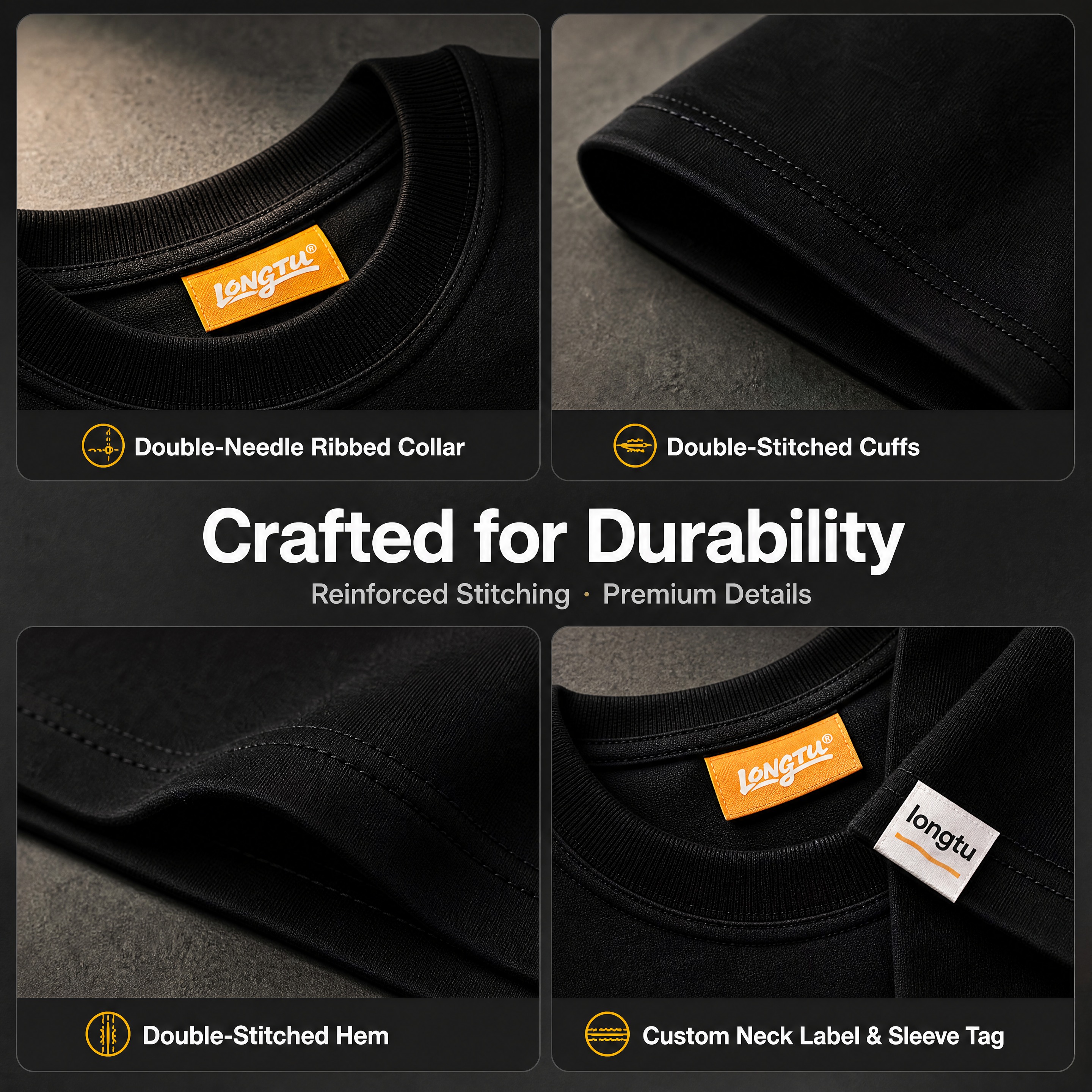 [商品] 使用【图1】黑色重磅纯棉T恤；商品处理：保留圆领螺纹… - 图片创意预览