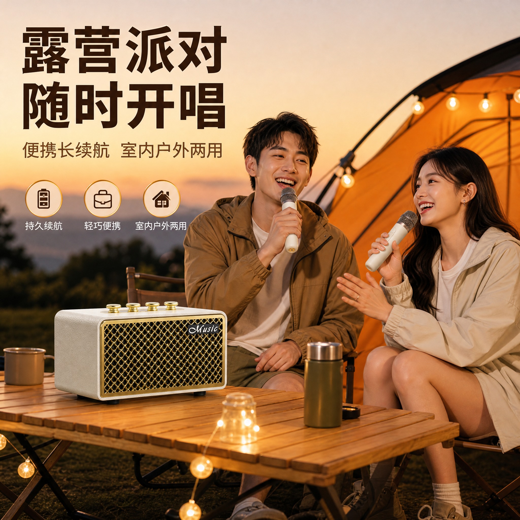 [主图-4] 真实场景：户外露营双人K歌，便携长续航、室内户外… - 图片创意预览