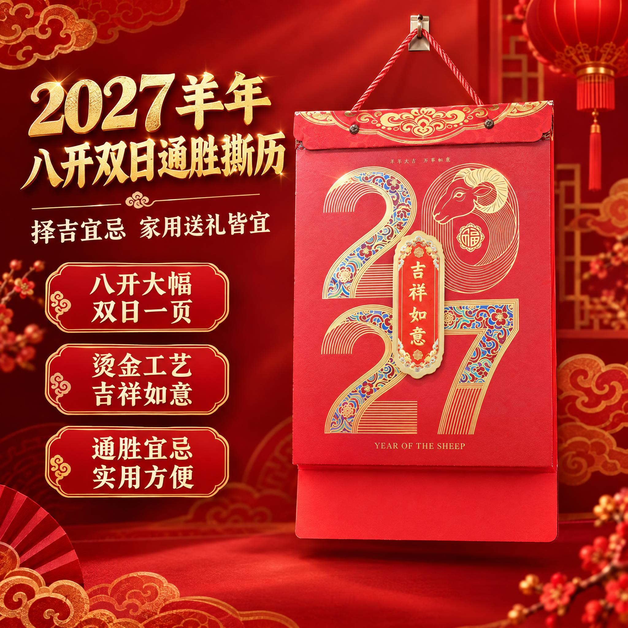 [主图-1] 首图点击率，展示2027羊年八开双日择吉通胜撕历… - 图片创意预览