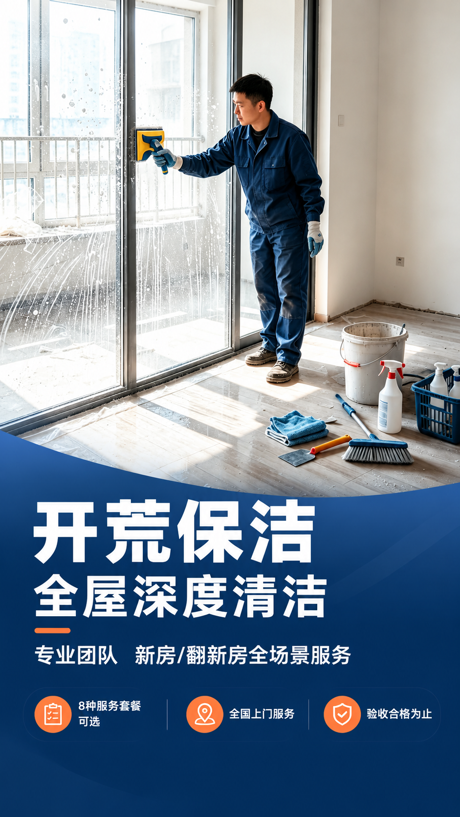 [商品] 使用【图1】保洁人员清洁玻璃场景；保留保洁人员蓝色工… - 图片创意预览