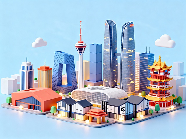 成都2.5D城市建筑群场景，画面中包含现代建筑、电视塔、双子塔、ifs、太古里等标志性元素，采用2.5D立体化的小建筑风格，呈现C4D场景，整体色彩明快，细节丰富，建筑造型卡通化且具有立体感，灯光效果柔和，背景为浅蓝色天空