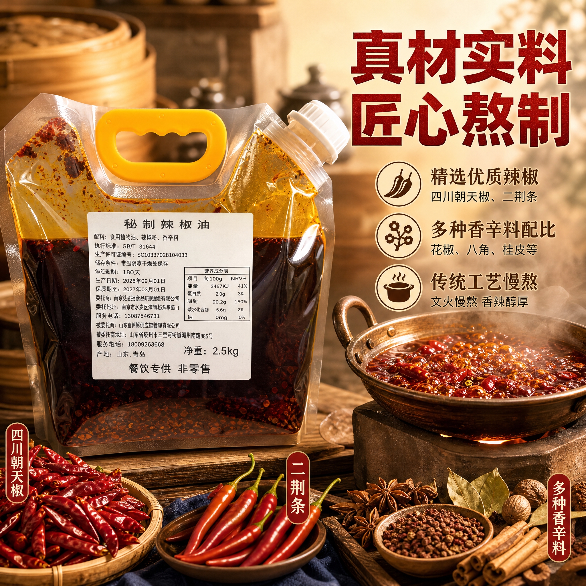 [主图-2] 核心卖点与品质溯源图，展示辣椒油的原料与工艺优势… - 图片创意预览
