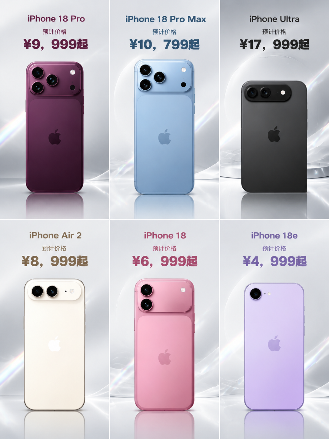 基于参考图进行修改：保留6款iPhone手机的排列布局（2行3… - 图片创意预览