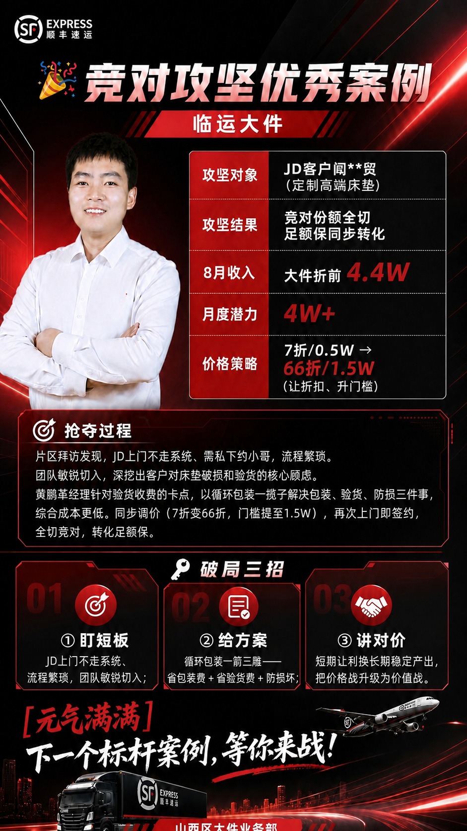 基于这张顺丰喜报海报，修改“抢夺过程”板块的文字内容，保持原有… - 图片创意预览