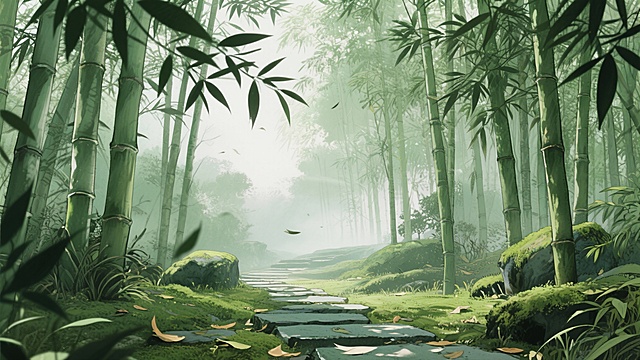 古风，绿色，竹林，不要人，二次元，细节丰富，生成4张