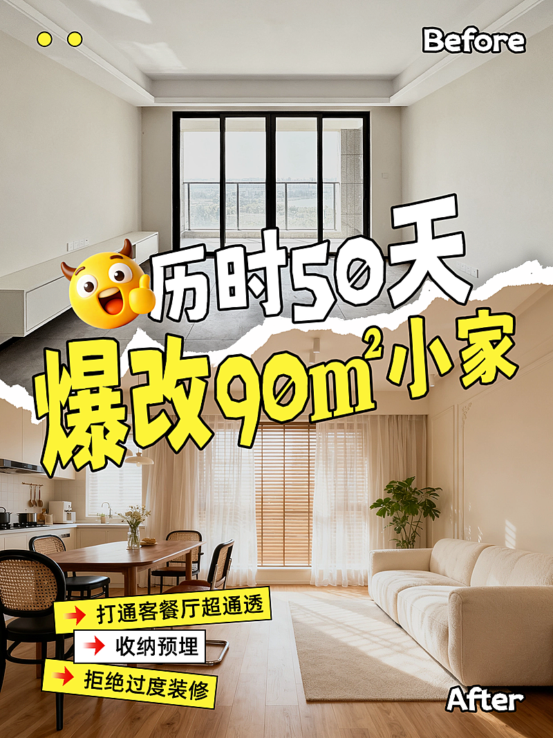 家居装修攻略旧房改造前后对比家装客厅旧改拼图小红书封面