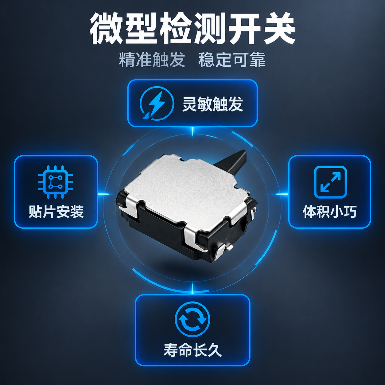 [主图-2] 产品亮点卖点图，展示贴片检测开关的四大核心优势，… - 图片创意预览