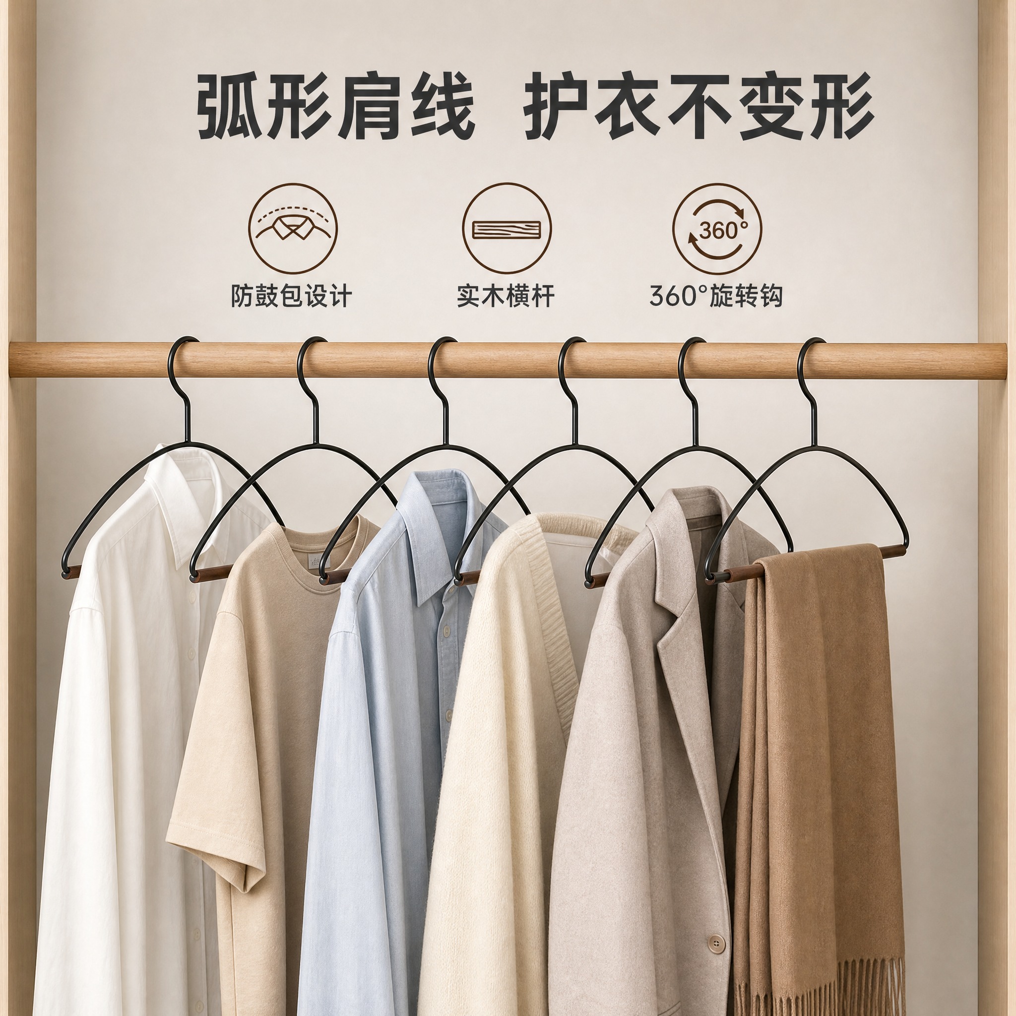 [主图-2] 挂衣容量与结构展示，突出衣架承托衣物不变形、多件… - 图片创意预览