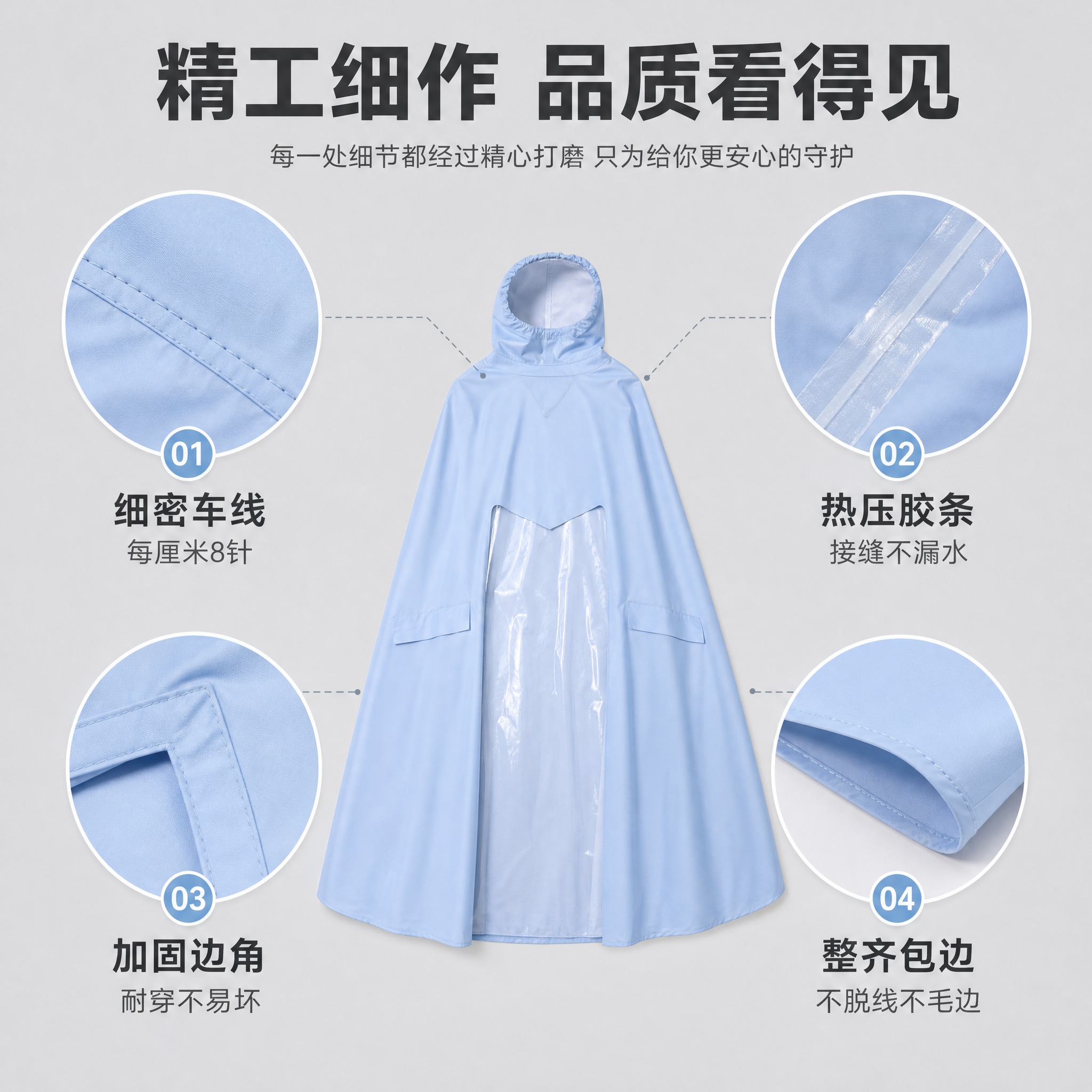 [主图-18] 电动车雨衣（带透明视窗加大遮脚款）做工细节展示… - 图片创意预览