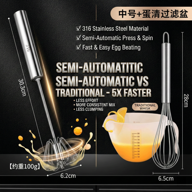 Side-by-side comparison: our semi-automatic egg beater on the left with dynamic rotation effect, a t预览效果