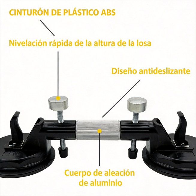 将图片中的英文替换为西班牙语：“CINTURÓN DE PLÁSTICO ABS”“Nivelación rápida de la altura de la losa”“Diseño antidesl预览效果