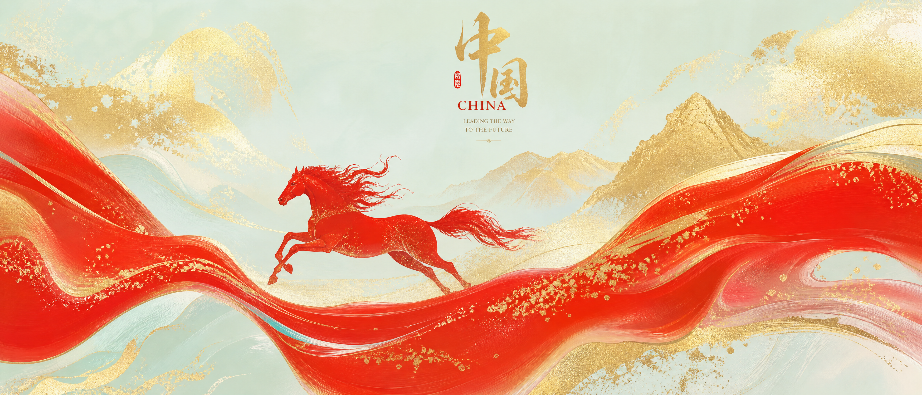 参考图片的新中式鎏金红金抽象风格，重新生成画面内容，保留流动的… - 图片创意预览