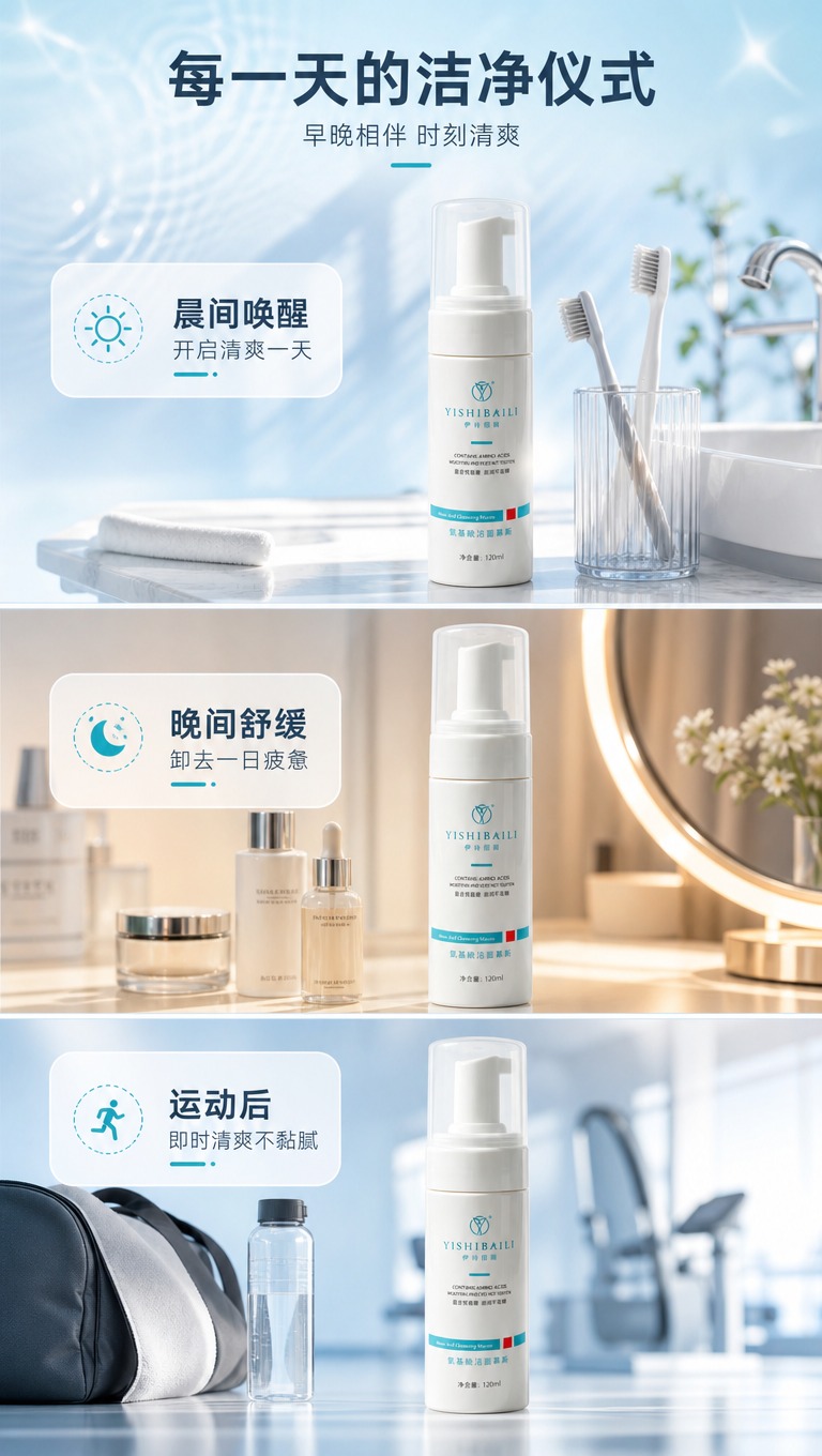 [商品] 使用【图1】伊诗佰俪氨基酸洁面慕斯白色按压泵瓶；保留… - 图片创意预览