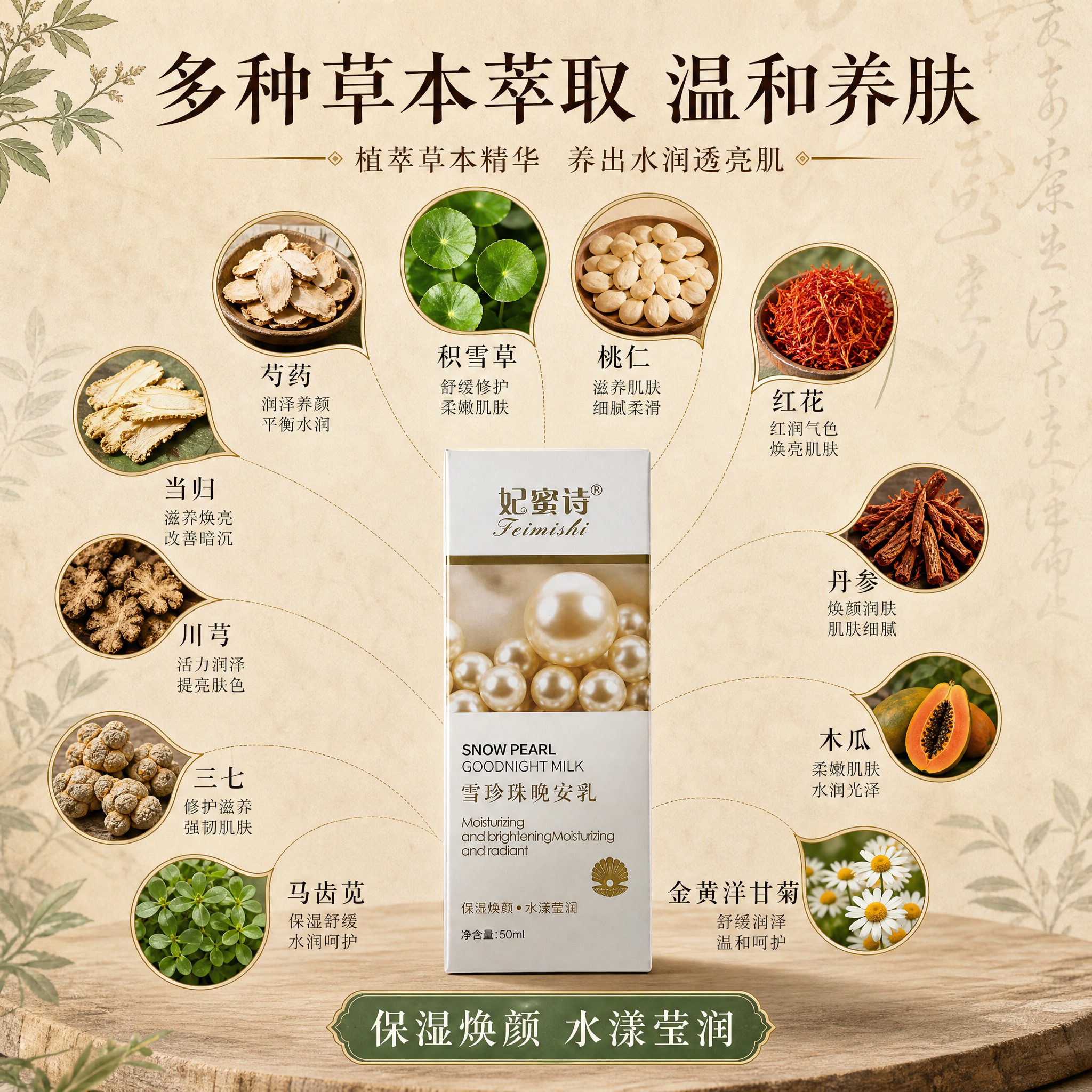 [主图-2] 核心功效与成分解析，多种草本萃取卖点展示，中药风… - 图片创意预览