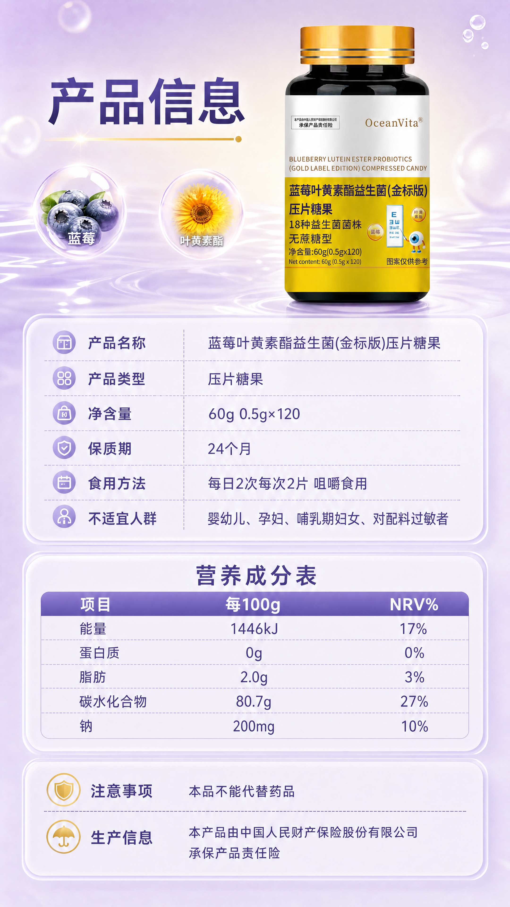 [商品] 使用【图2】OceanVita蓝莓叶黄素酯益生菌（金… - 图片创意预览
