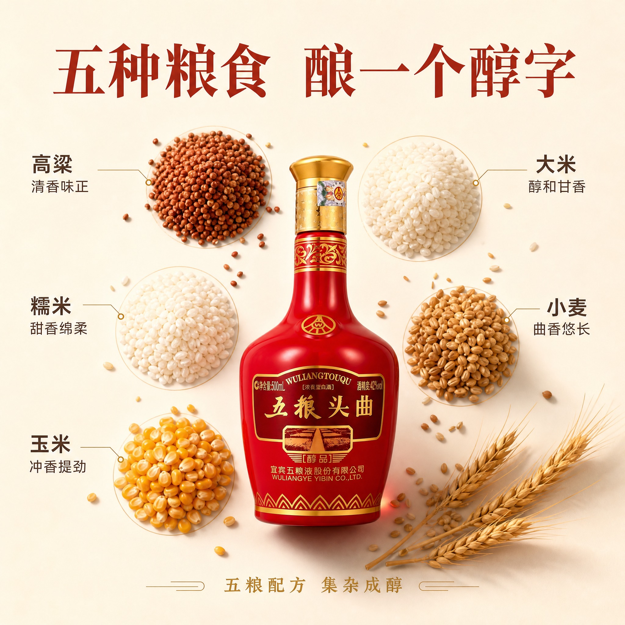 [主图-3] 五粮配方·原料溯源。唯一任务：展示五种粮食原料，… - 图片创意预览