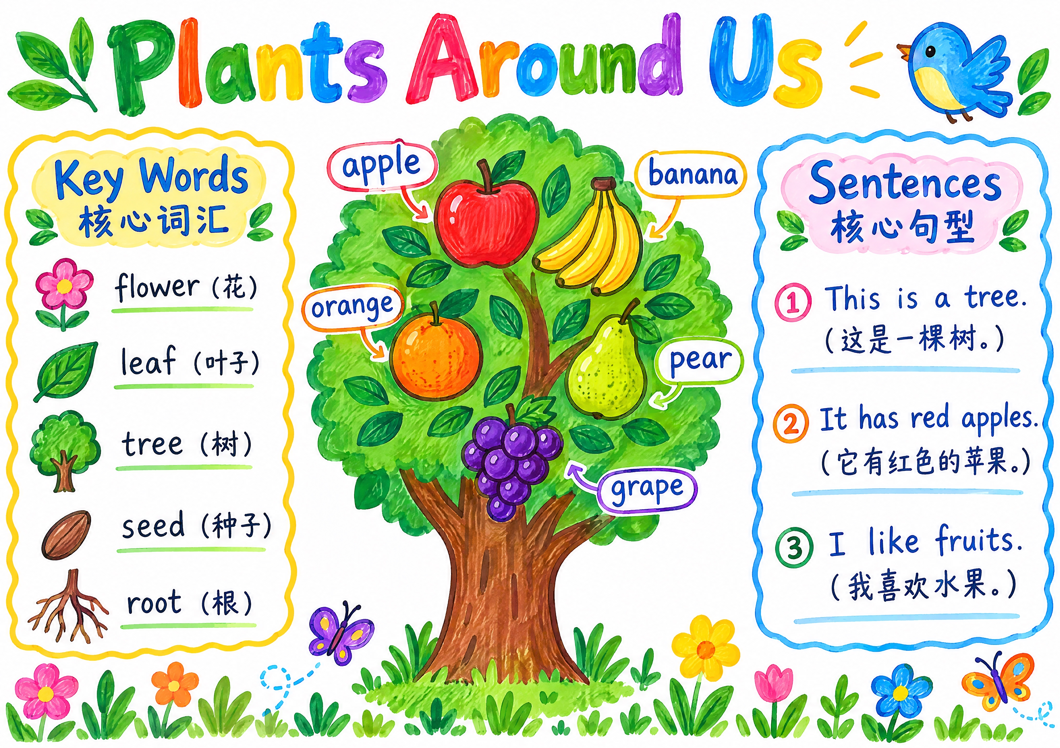 A4横版英语手抄报，主题"Plants Around Us 我… - 图片创意预览