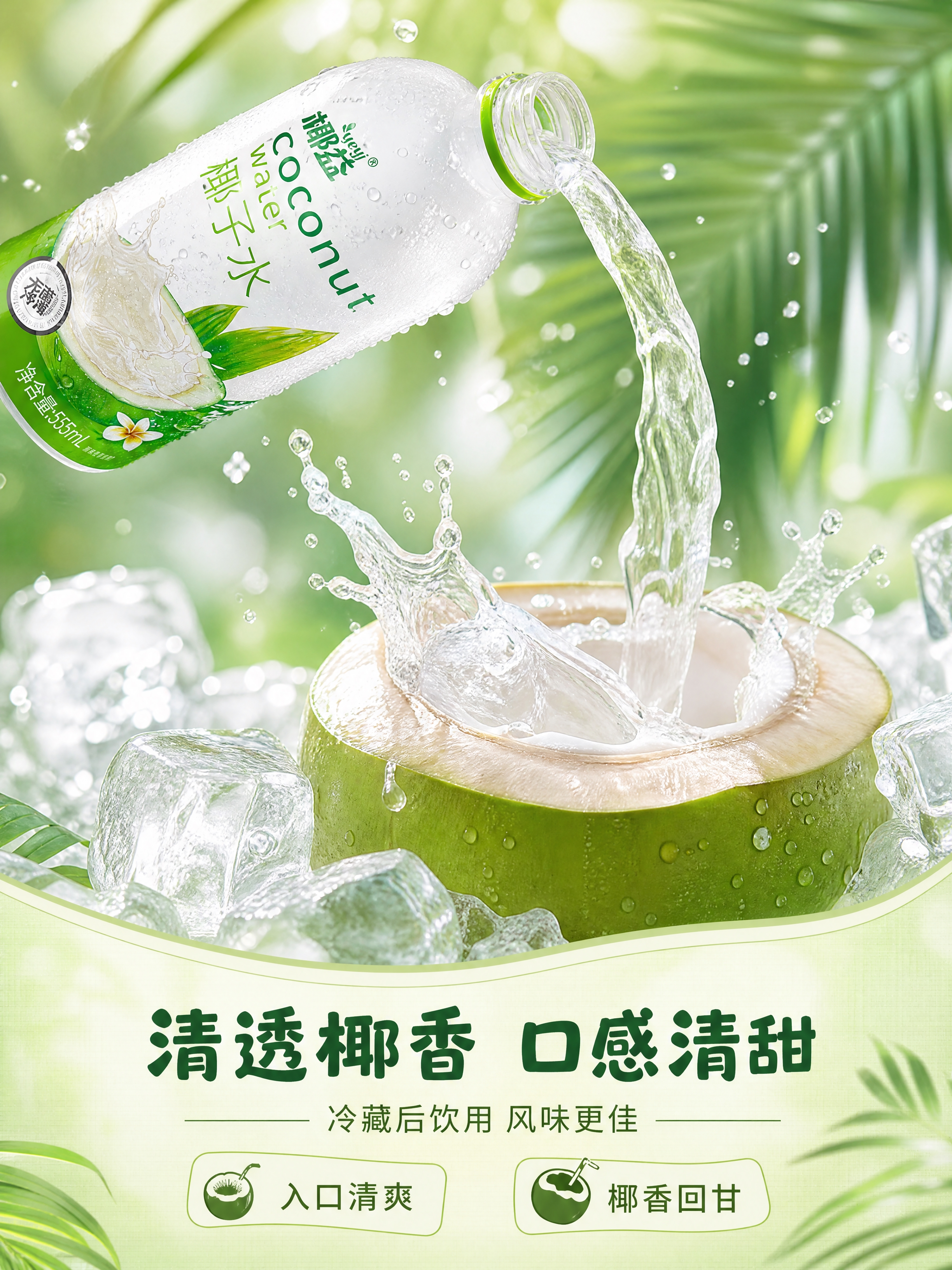 [商品] 使用【图1】椰益椰子水单瓶，位于画面上方，瓶盖打开状… - 图片创意预览