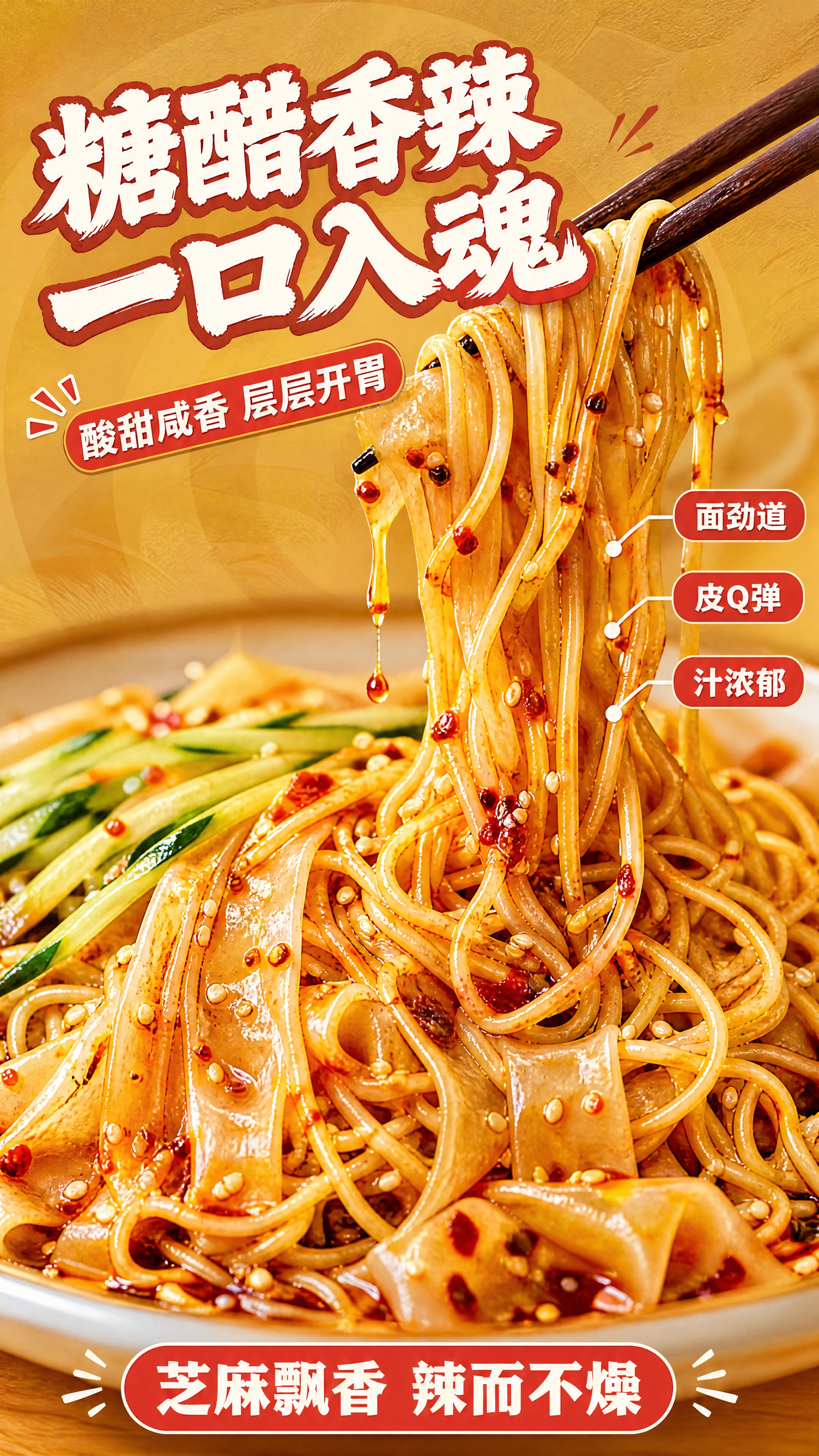 [商品] 使用【图2】成品凉皮凉面作为口感特写主体；保留凉面细… - 图片创意预览