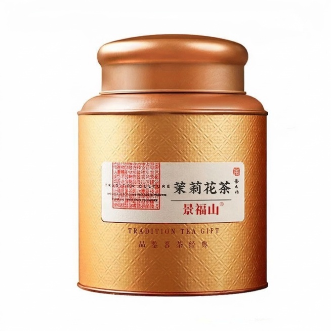 仅修改罐子标签上的文字，将“茉莉飘雪”改为“茉莉花茶”，其余内容、排版、整体风格和清晰度完全保持不变，不改变图片其他内容预览效果