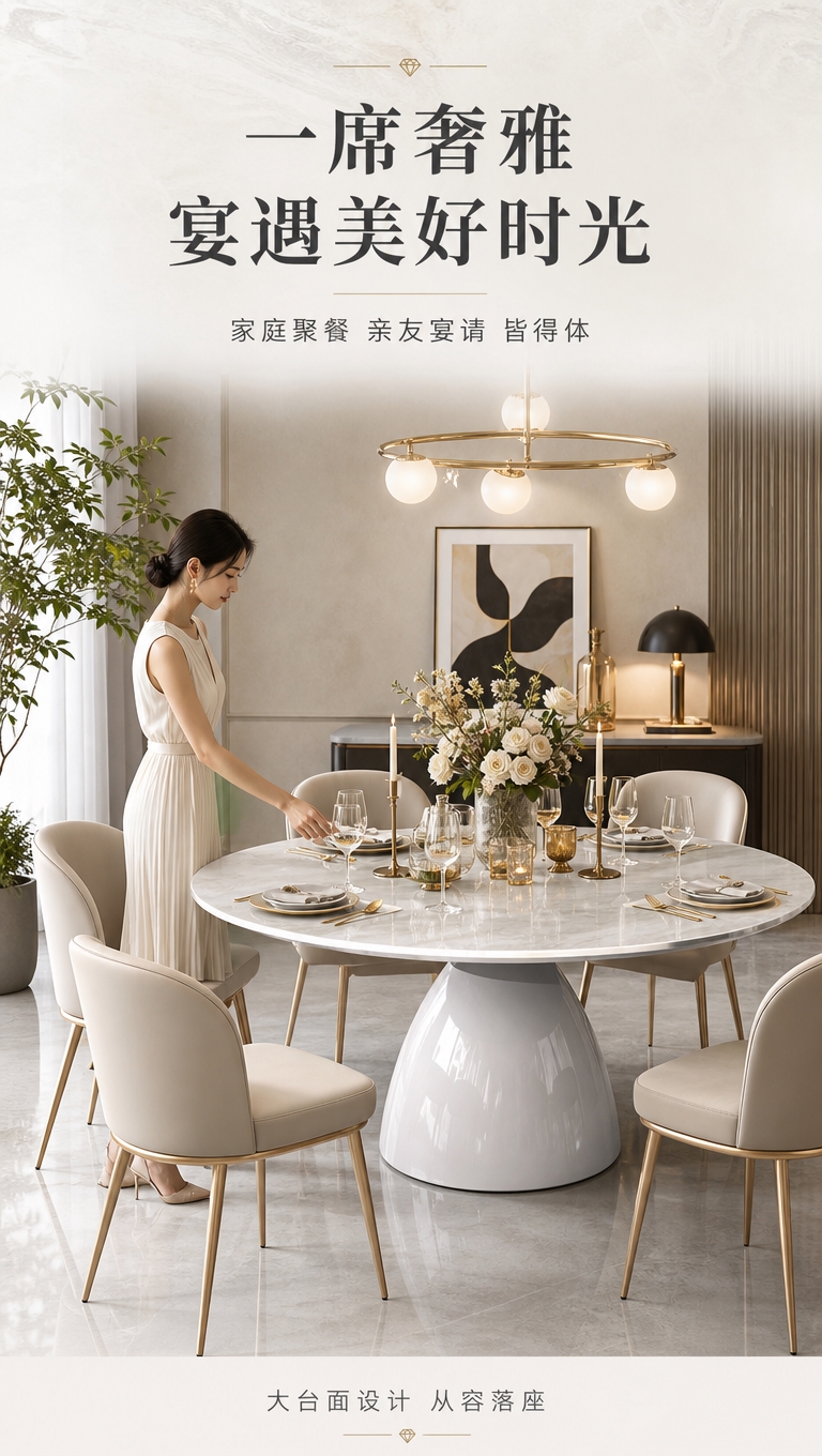[商品] 使用【图1】白色大理石圆形餐桌；保留圆形大理石台面、… - 图片创意预览