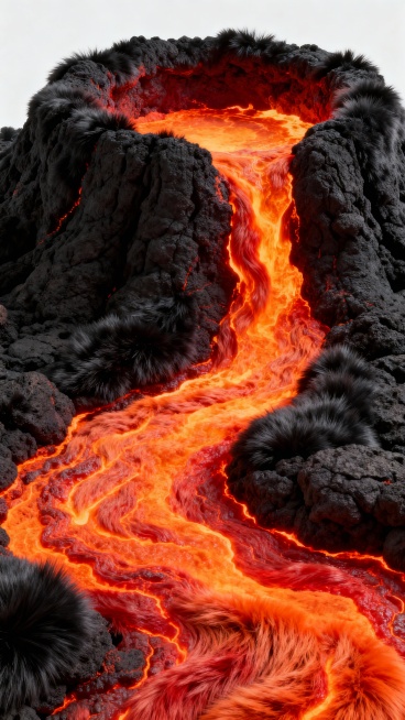 黑火山和橙红岩浆在画面中心，极简，四周留白预览效果