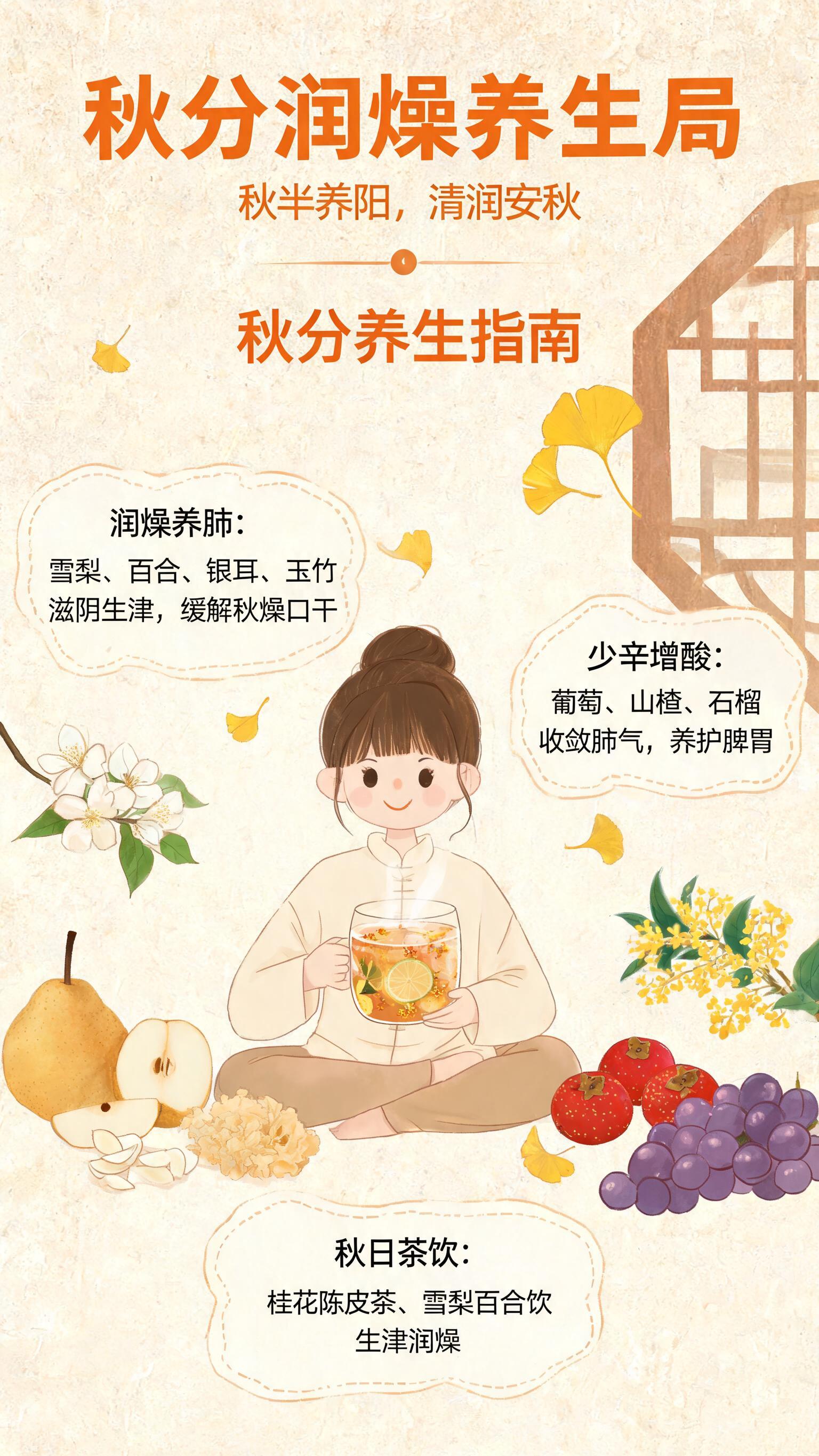 竖版小红书科普海报，扁平肌理手绘插画风格，暖秋日治愈色调，米黄… - 图片创意预览