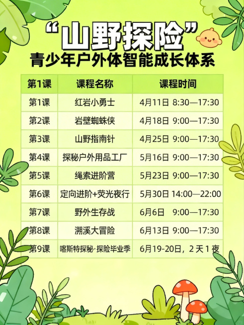 修改这张课程表图片，将大标题中的"青少年户外体智能课程体系"改为"青少年户外体智能成长体系"，保留其余所有内容、风格和颜色不变，保证文字清晰。预览效果