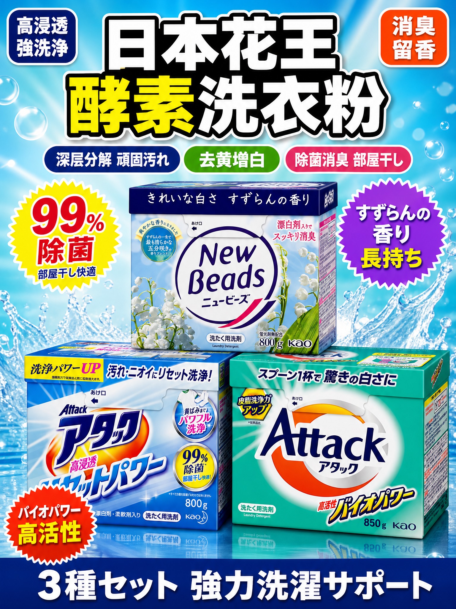 [单张主图] 日本花王酵素洗衣粉三款组合（Attack 高活性… - 图片创意预览