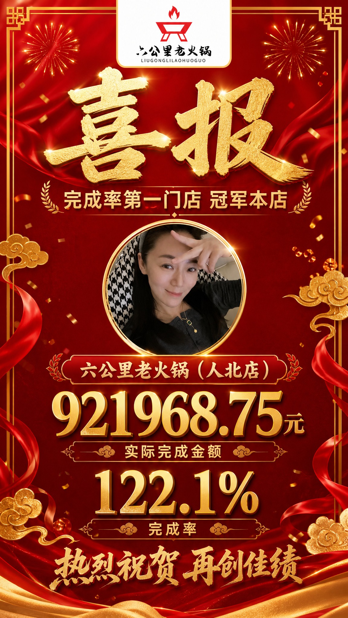 一张喜庆大气的业绩喜报海报，竖版9:16，红金配色，商业喜报风… - 图片创意预览