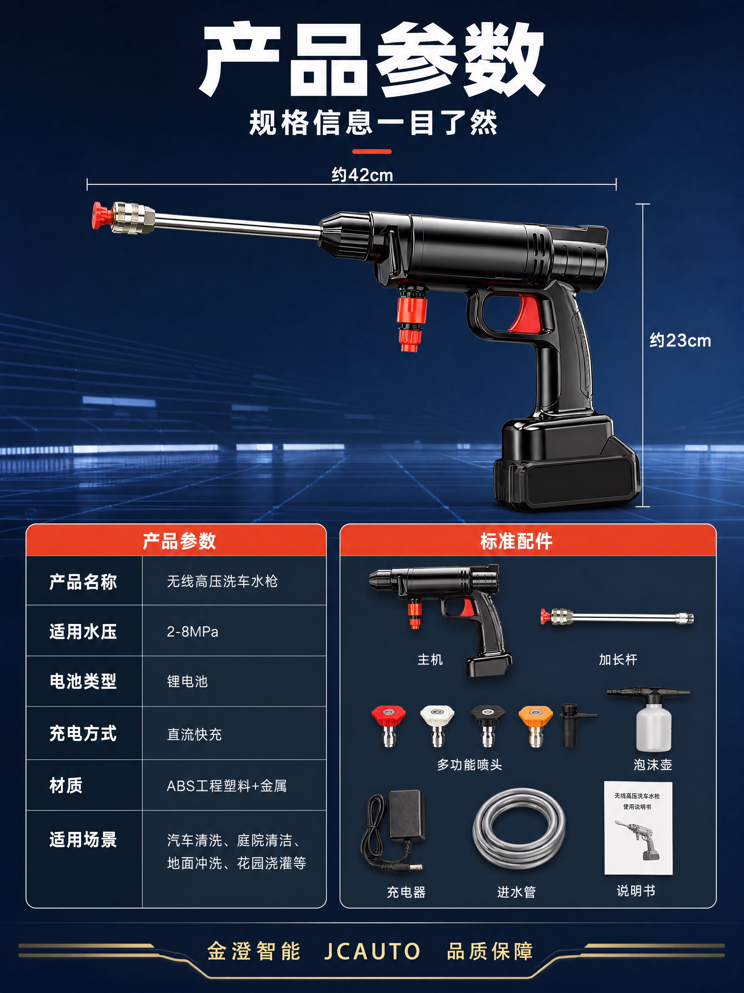 [商品] 使用【图1】无线高压洗车水枪；保留黑色枪身、金属长杆… - 图片创意预览
